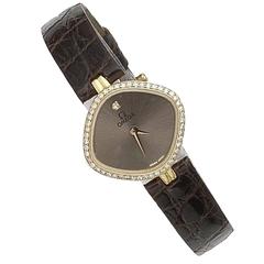 Vintage Omega Lady's Yellow Gold Diamond Quartz Wristwatch 