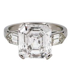 Retro 4.76 Carat Asscher Cut Diamond Platinum Ring