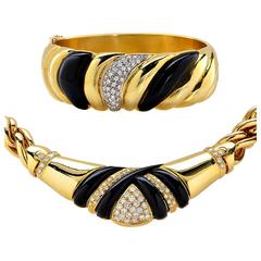 Vintage Yellow Gold Diamond and Onyx Set