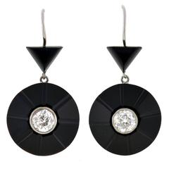 Art Deco Carved Onyx & Diamond Earrings 1.50ctw 11
