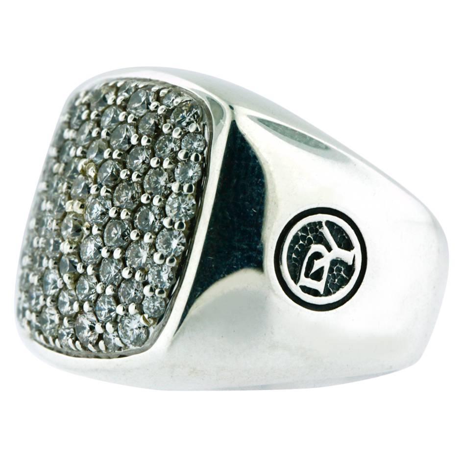David Yurman Silver Pave Diamond Ring  For Sale