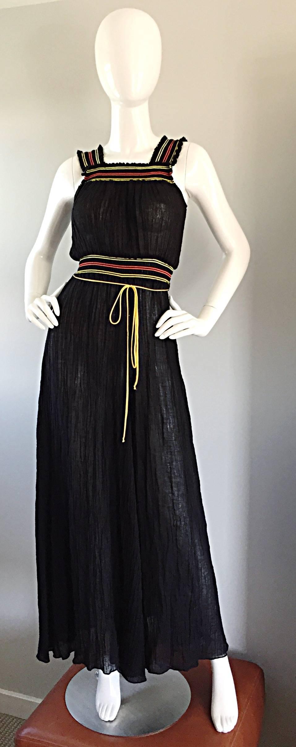 Chic Miguelina for Bergdorf Goodman Black Cotton Maxi Dress  In Excellent Condition In San Diego, CA