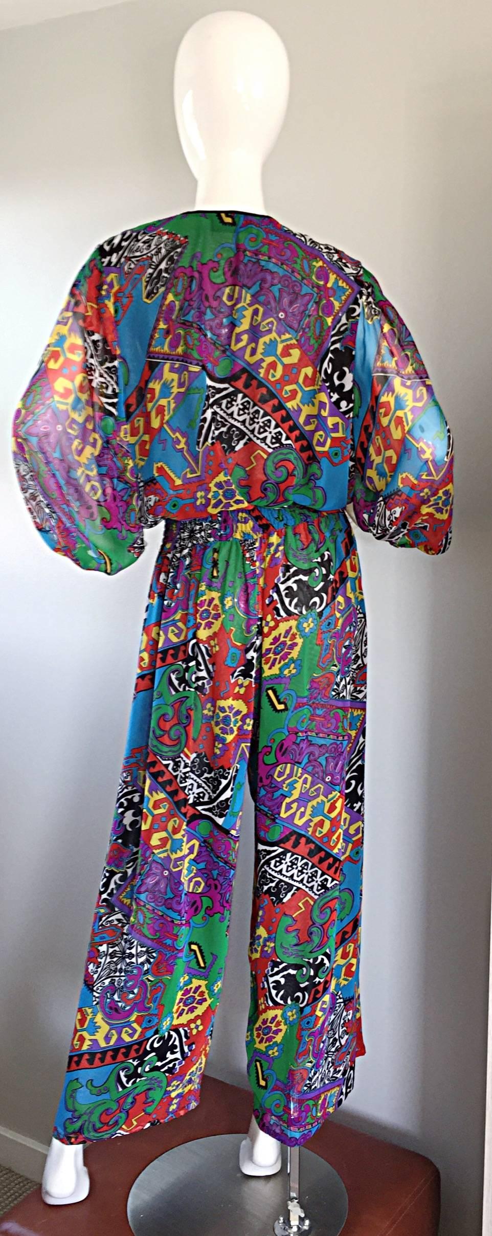 Amazing Vintage Diane Fres Colorful Psychedelic Boho Jumpsuit w/ Tassels   2