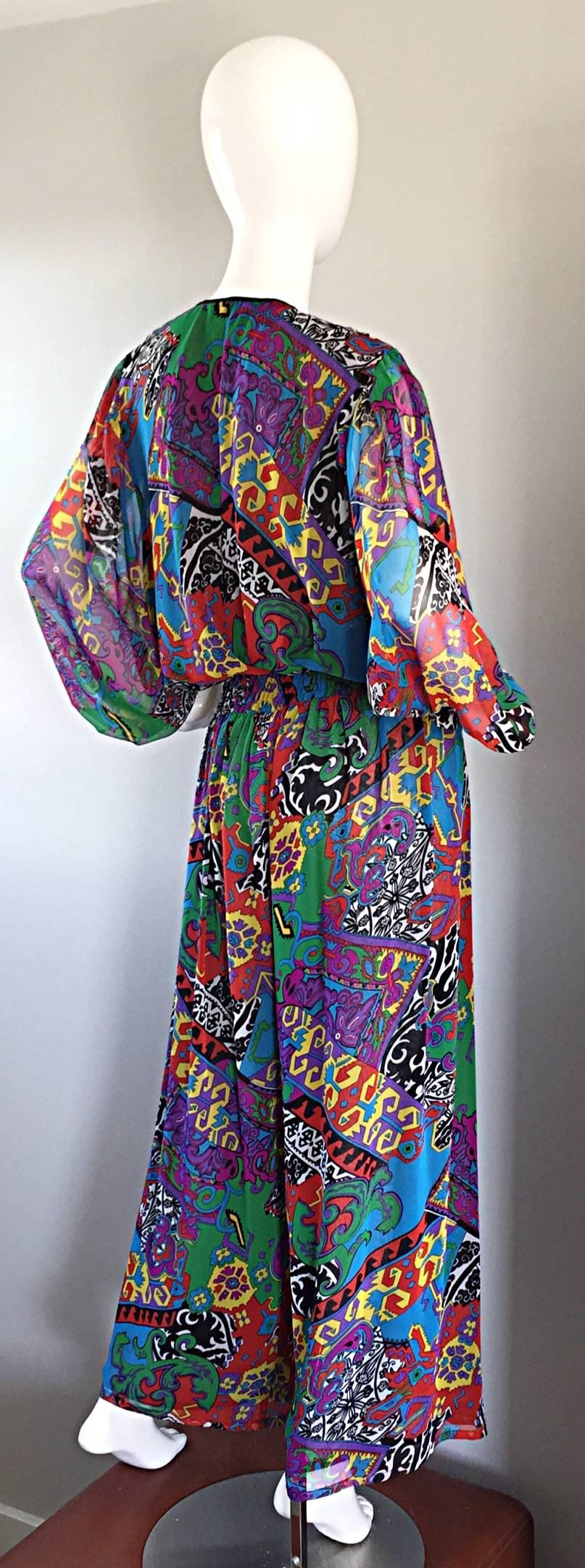 Amazing Vintage Diane Fres Colorful Psychedelic Boho Jumpsuit w/ Tassels   In Excellent Condition In San Diego, CA