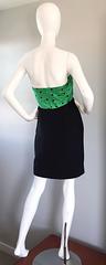 Geoffrey Beene Vintage Green + Black Polka Dot Strapless Dress