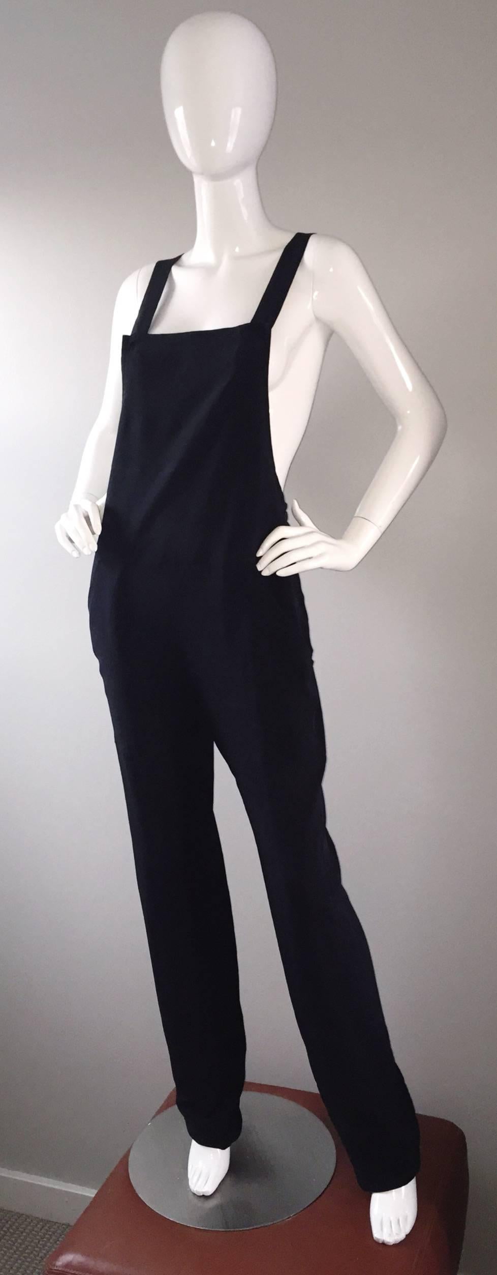 Rare Late 90s Tom Ford for Gucci Size 42 / 8 / 10 Black Silk Jumpsuit Racerback In New Condition For Sale In San Diego, CA