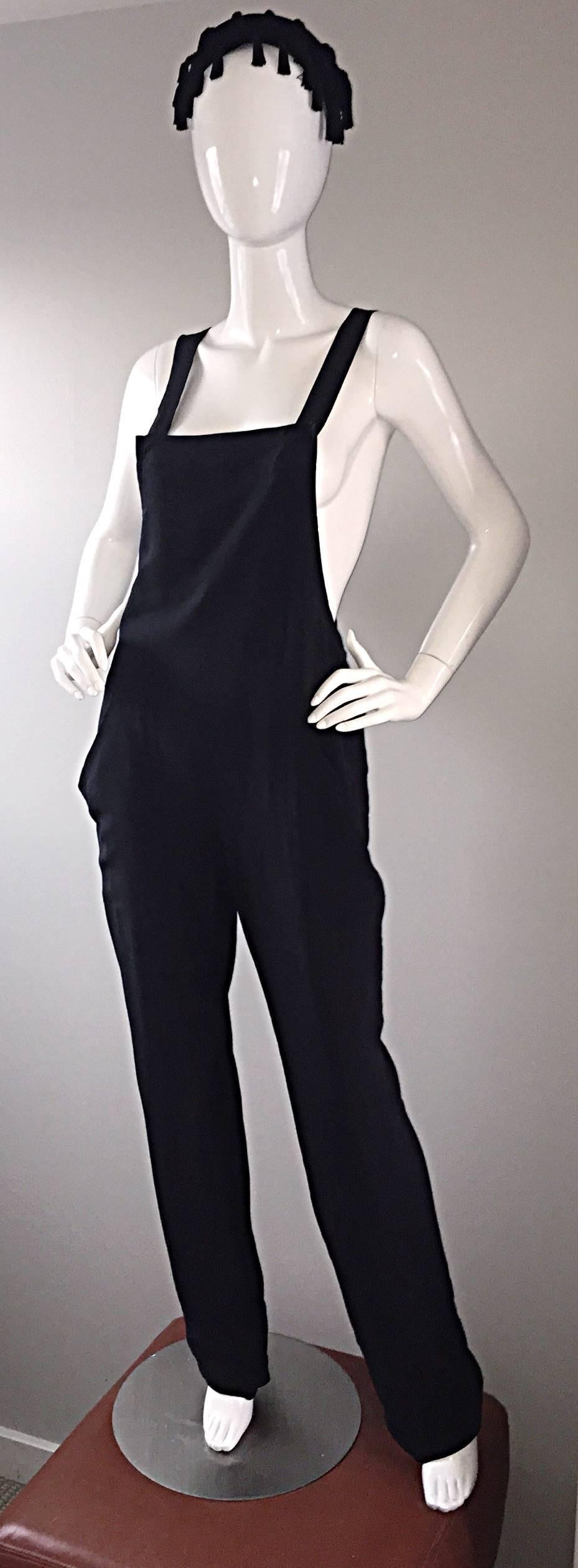 Seltener später 90er Tom Ford für Gucci Jumpsuit aus schwarzer Seide, Racerback, Größe 42 / 8 / 10 im Zustand „Neu“ im Angebot in San Diego, CA