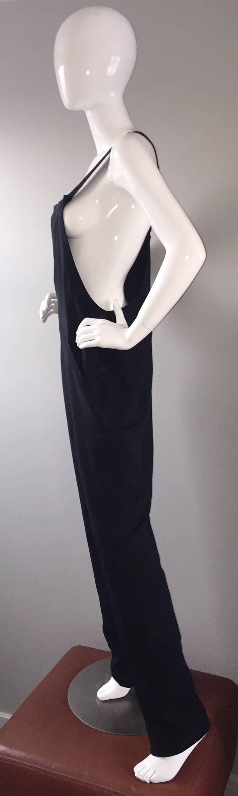 Rare Late 90s Tom Ford for Gucci Size 42 / 8 / 10 Black Silk Jumpsuit Racerback For Sale 3