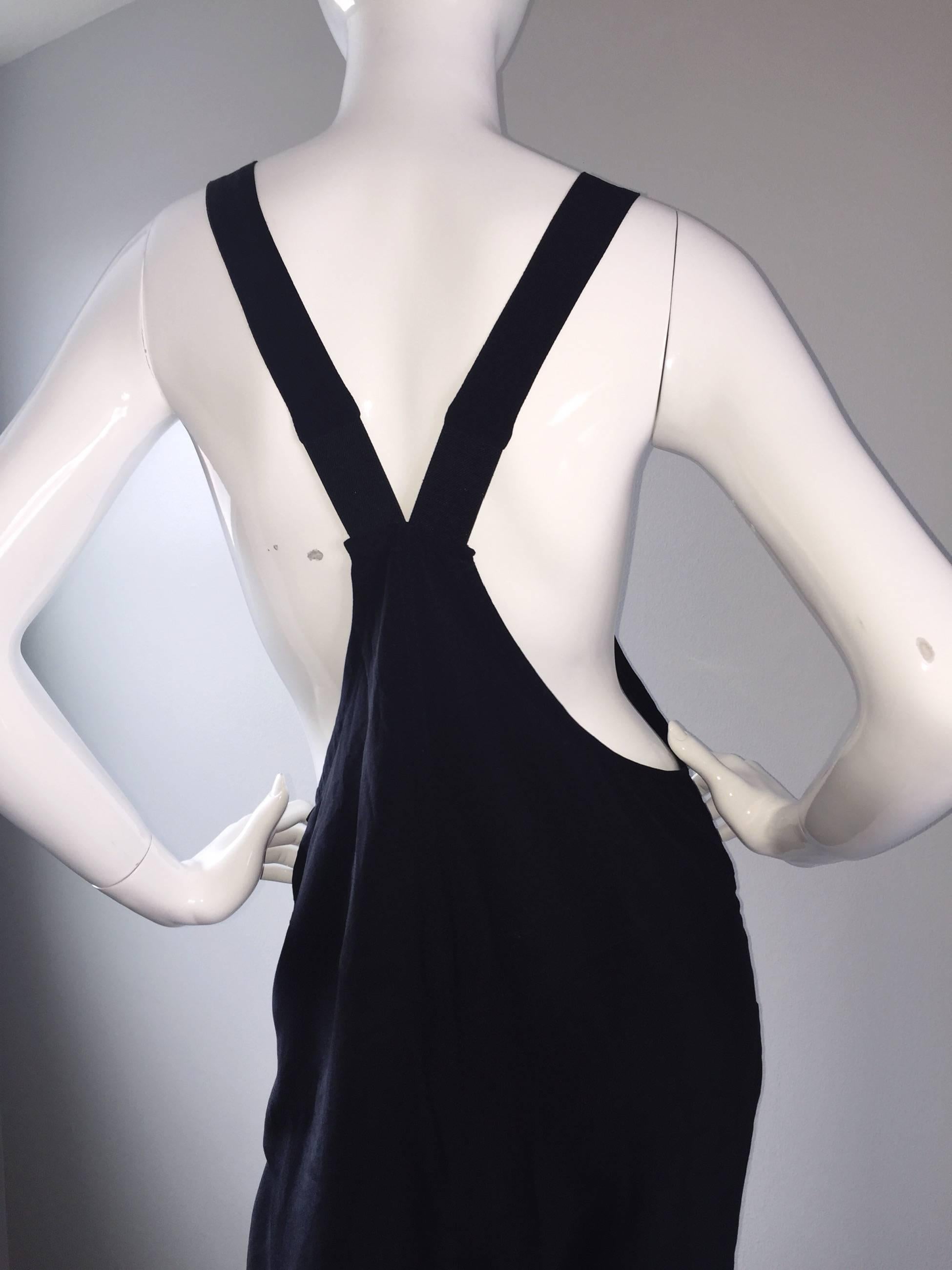 Rare Late 90s Tom Ford for Gucci Size 42 / 8 / 10 Black Silk Jumpsuit Racerback For Sale 1