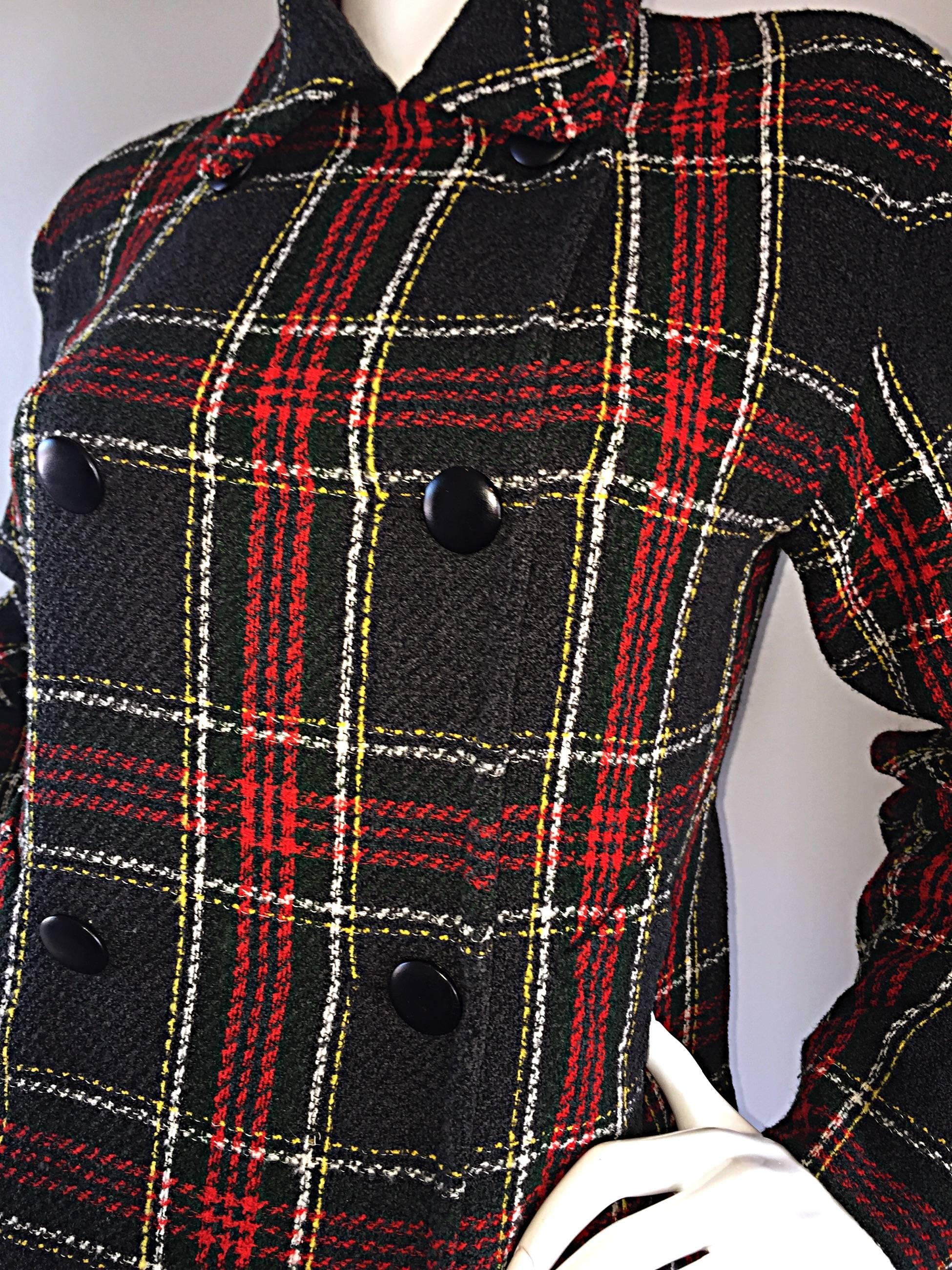 Women's Vintage Isaac Mizrahi for Bergdorf Goodman Tartan Plaid Wool Jacket / Coat