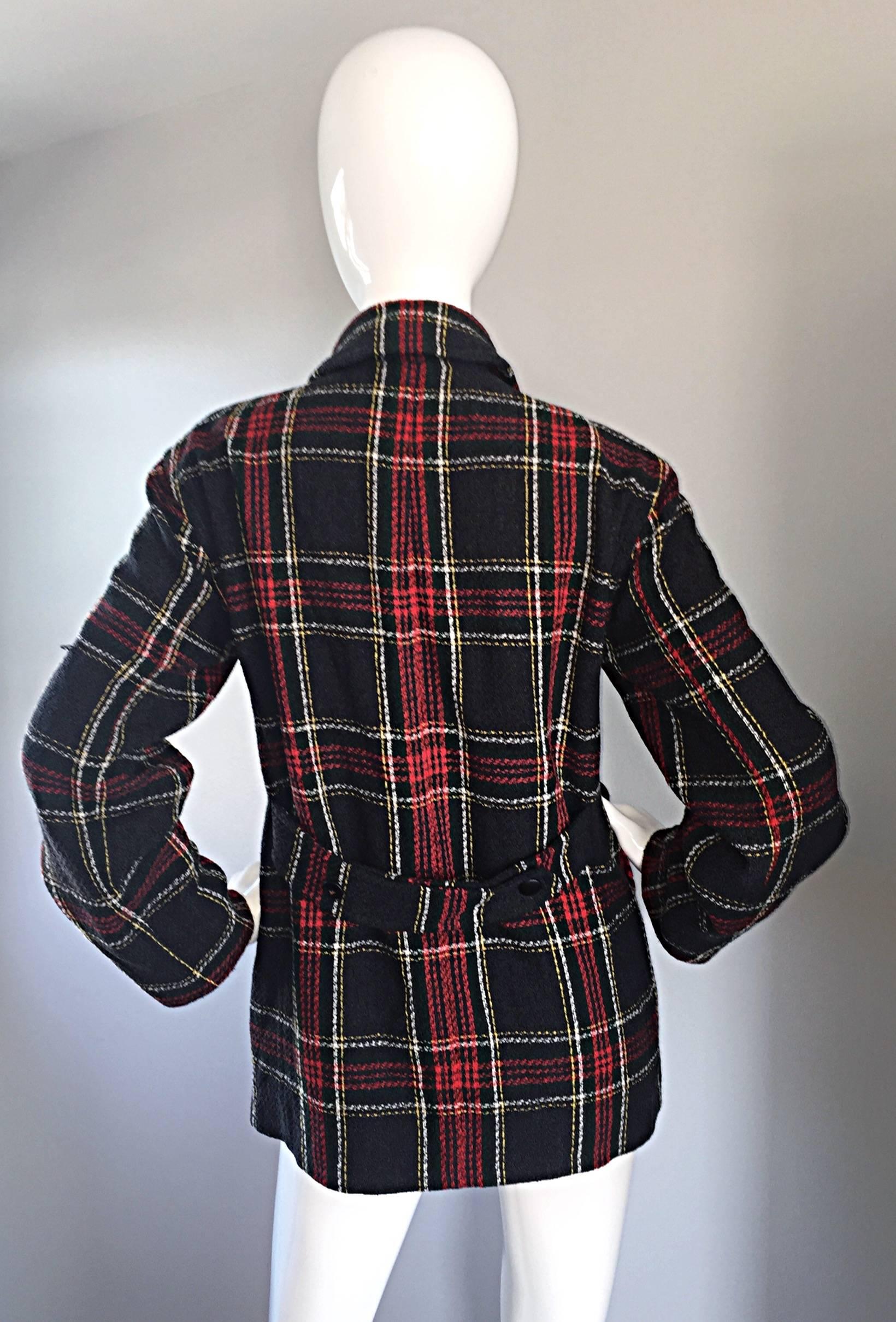 Black Vintage Isaac Mizrahi for Bergdorf Goodman Tartan Plaid Wool Jacket / Coat