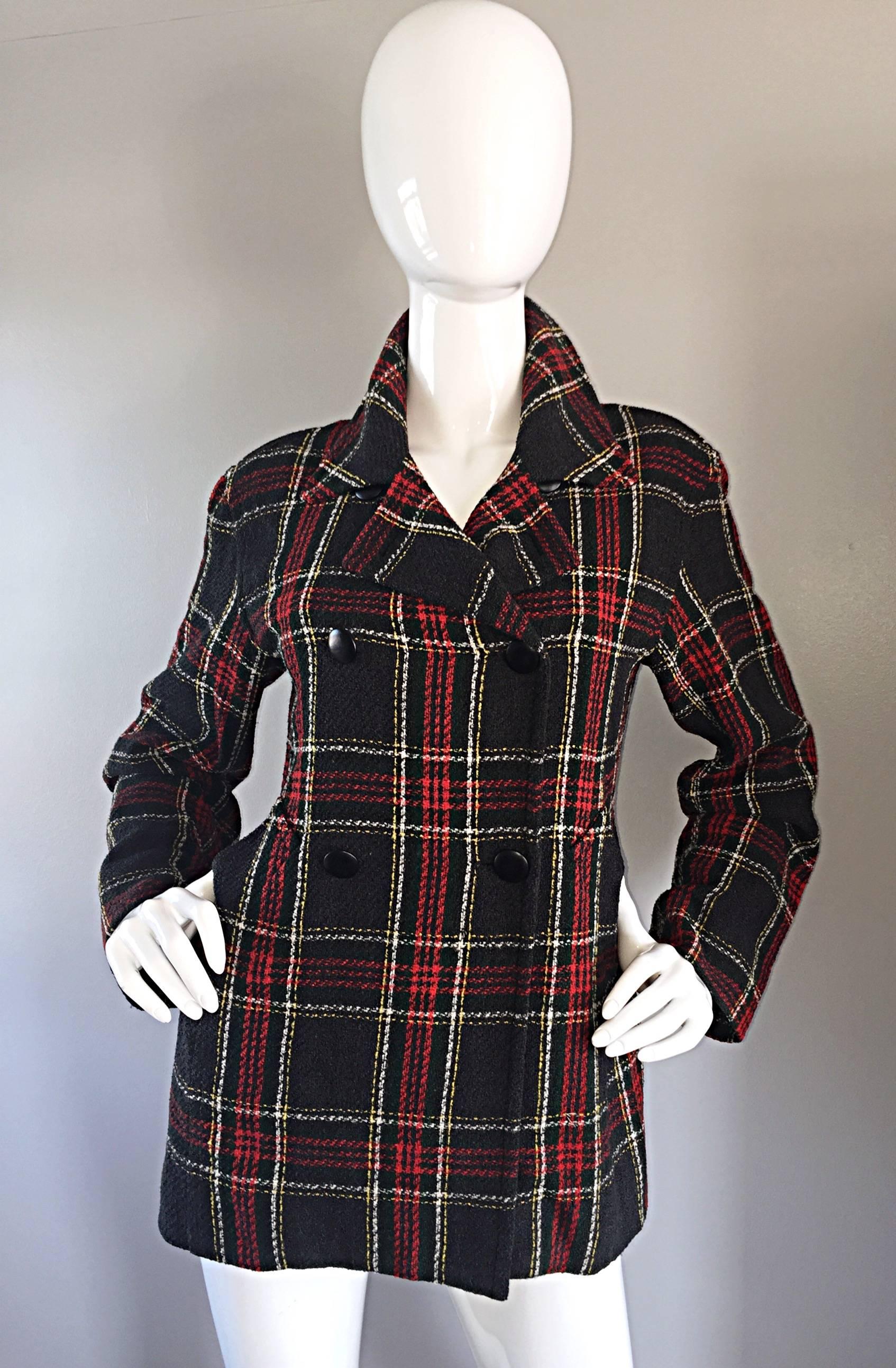Vintage Isaac Mizrahi for Bergdorf Goodman Tartan Plaid Wool Jacket / Coat In Excellent Condition In San Diego, CA