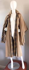 Vintage Yves Saint Laurent ' Rive Gauche ' 1970s Khaki Plaid Cape Trench Jacket