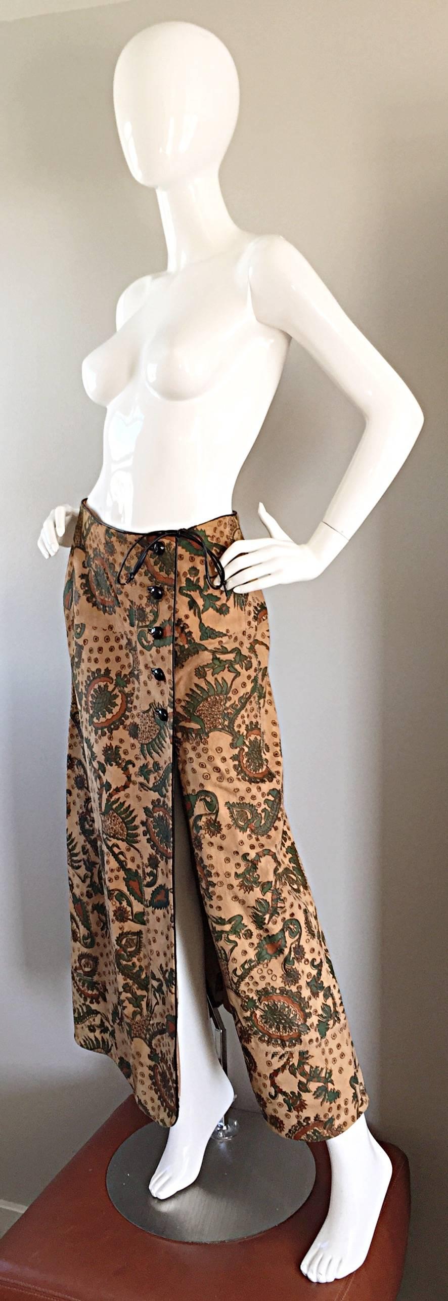 Rare Vintage Geoffrey Beene Bazaar Suede Leather Hand Painted Paisley Skirt  3