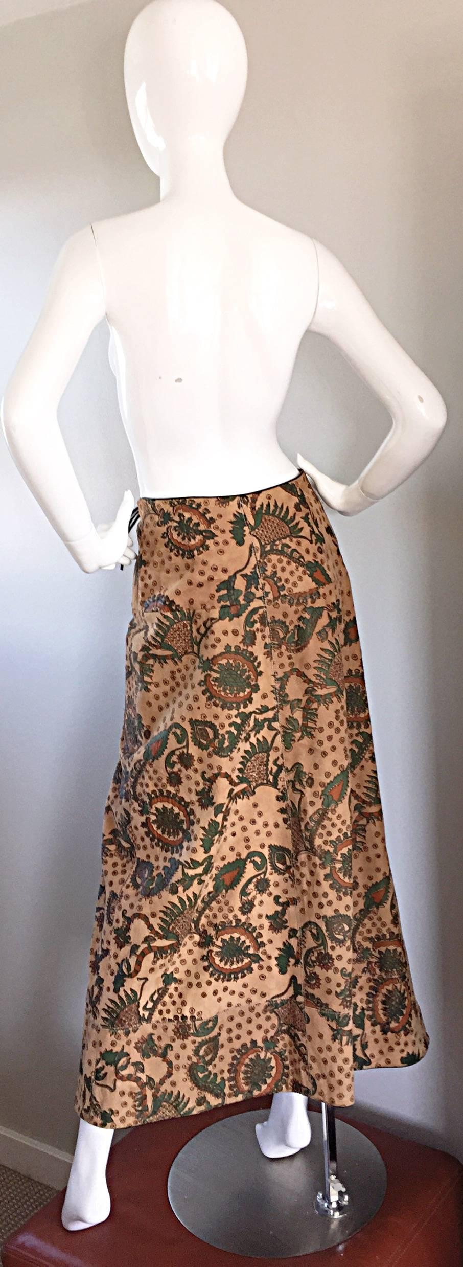 Women's Rare Vintage Geoffrey Beene Bazaar Suede Leather Hand Painted Paisley Skirt 