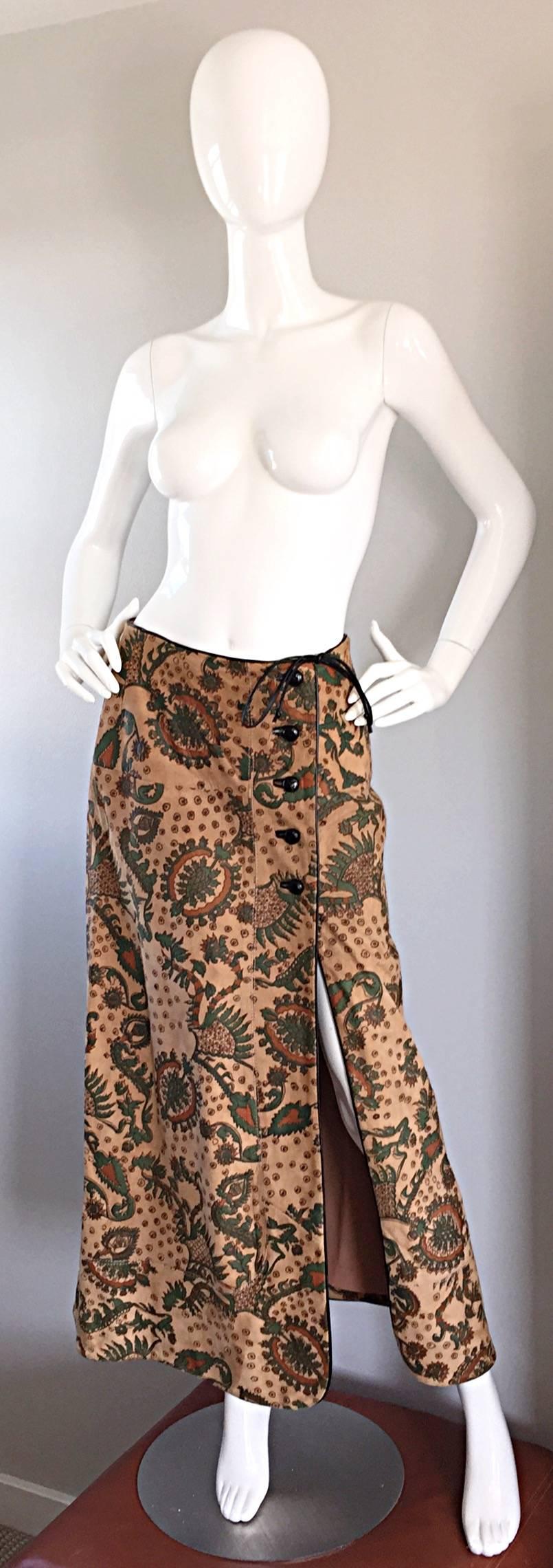 Rare Vintage Geoffrey Beene Bazaar Suede Leather Hand Painted Paisley Skirt  1
