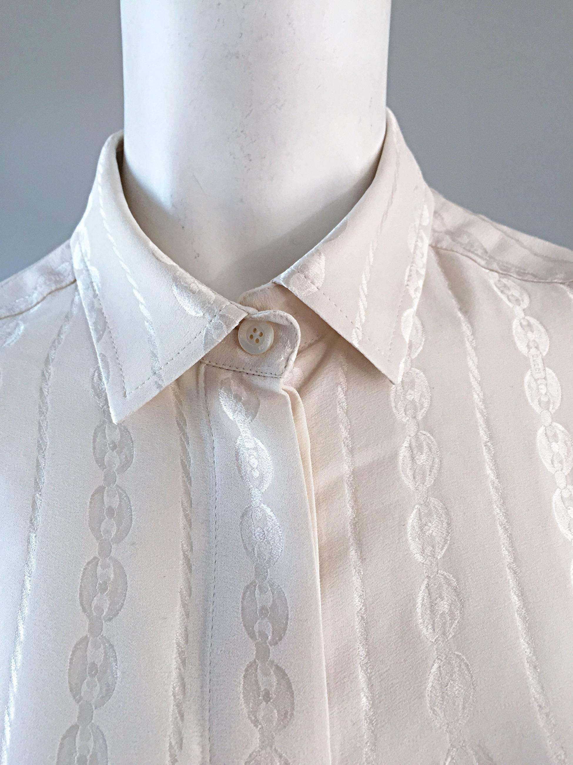 Tom Ford for Gucci Ivory Silk ' Chain ' Print Classic Silk Blouse Top 4