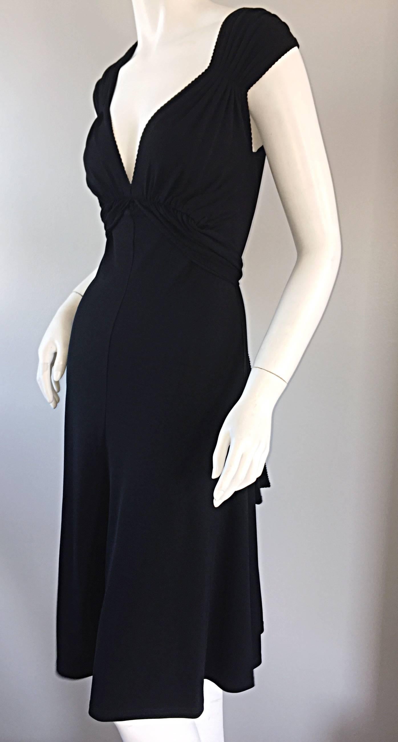 Michael Kors Collection Black Cap Sleeve Jersey Little Black Dress Size 8 LBD For Sale 1