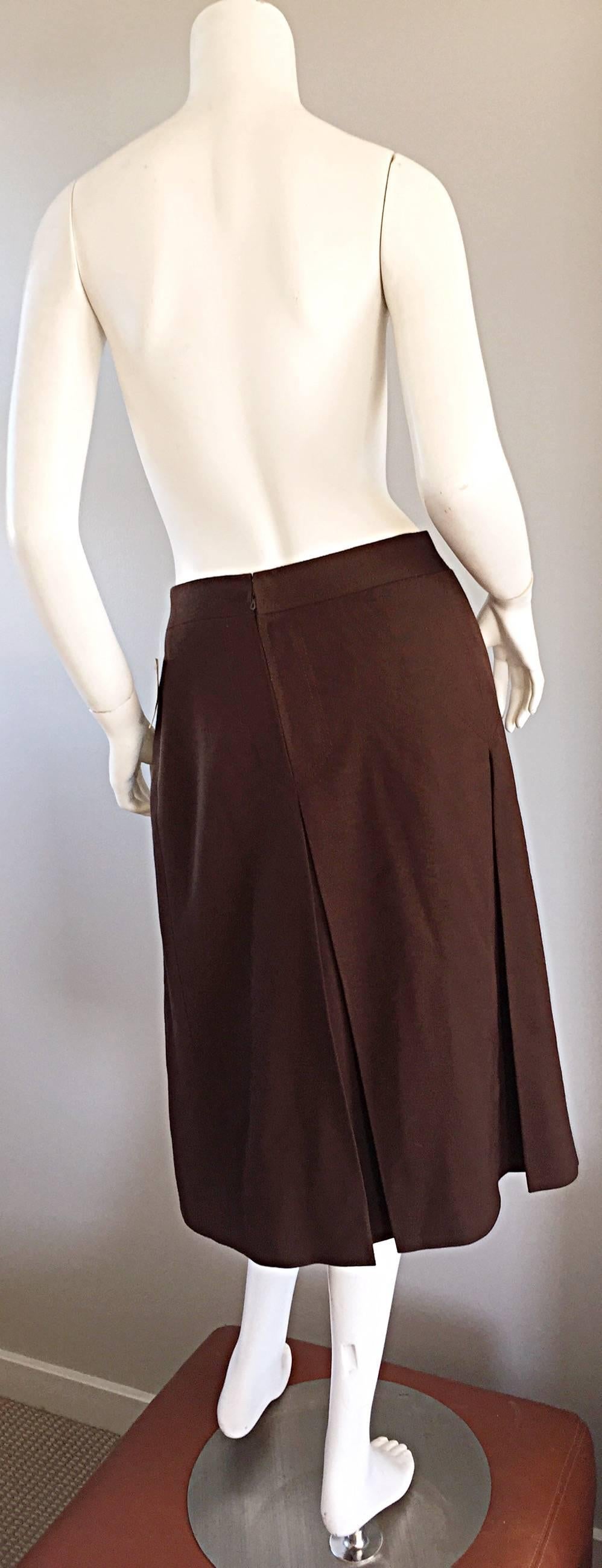 Neu Vintage CELINE Braun Wolle Rock w / Horsebit Detail Plus Größe Größe 48 / US 14 2