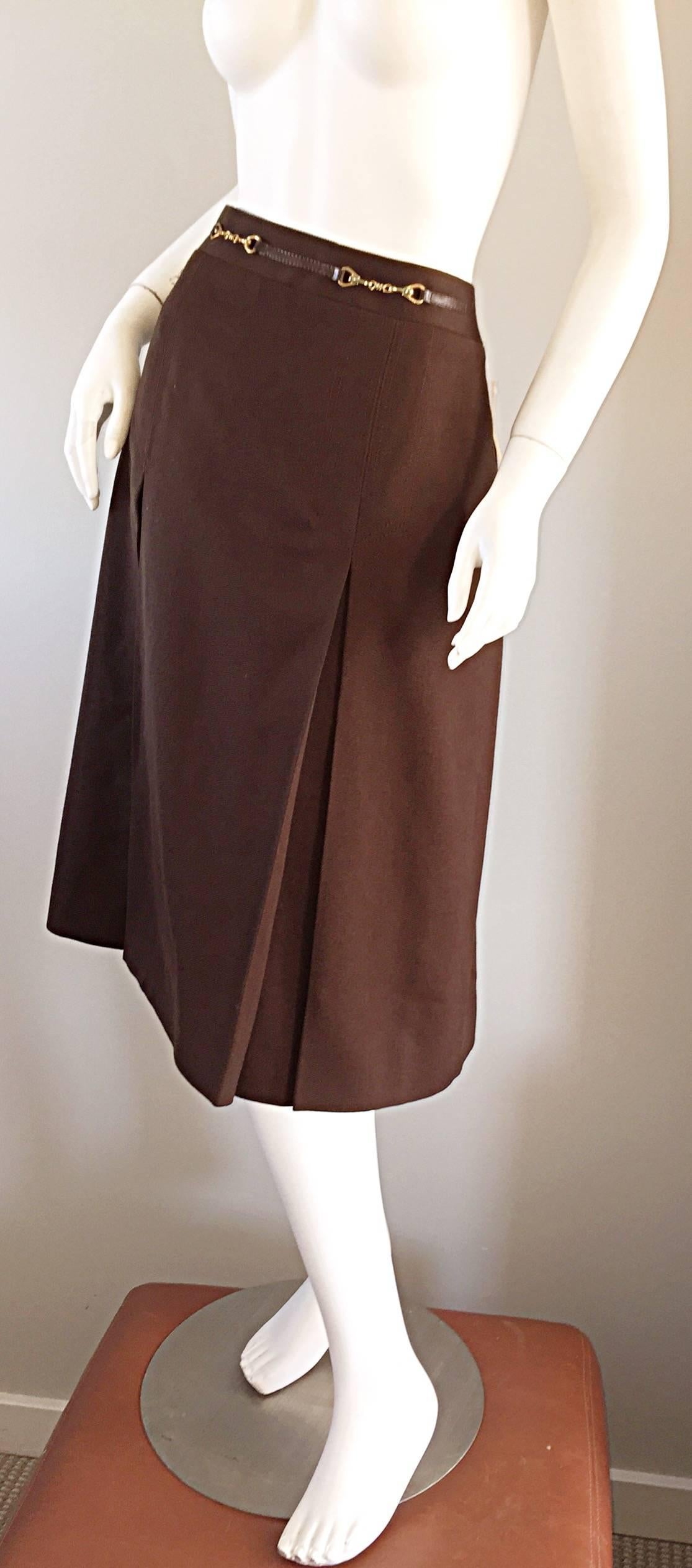 Neu Vintage CELINE Braun Wolle Rock w / Horsebit Detail Plus Größe Größe 48 / US 14 (Schwarz)