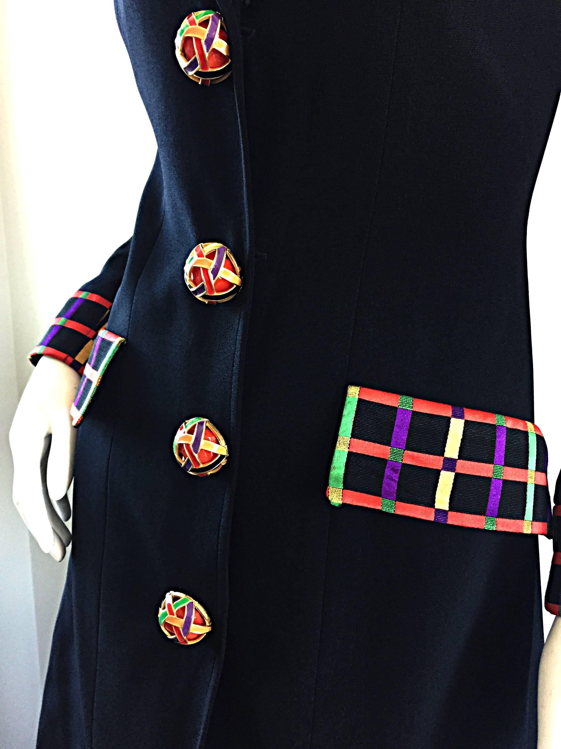 Vintage Kathryn Dianos Black Jacket Dress w/ Plaid Details + Dome Buttons 5