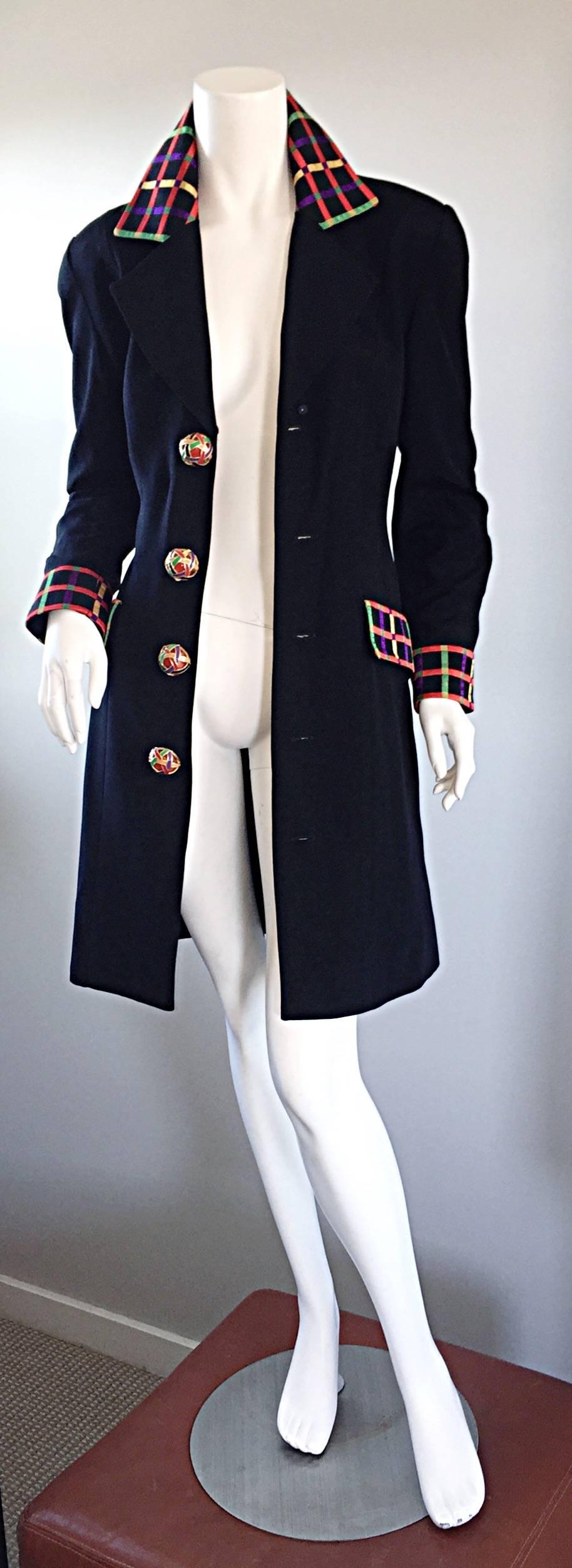 Vintage Kathryn Dianos Black Jacket Dress w/ Plaid Details + Dome Buttons 1