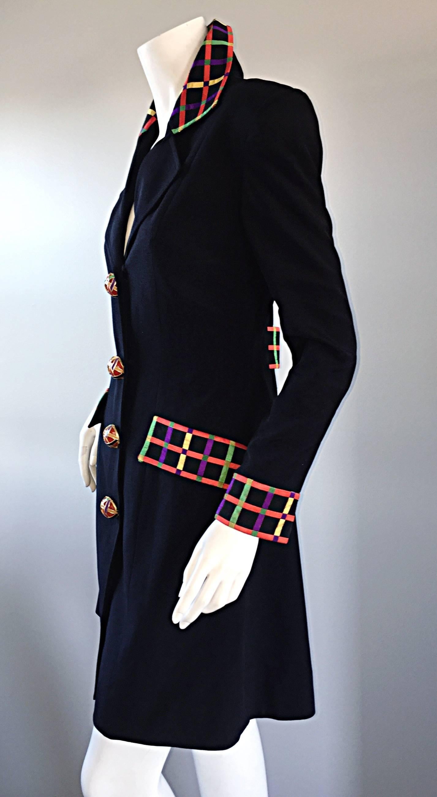 Vintage Kathryn Dianos Black Jacket Dress w/ Plaid Details + Dome Buttons 3