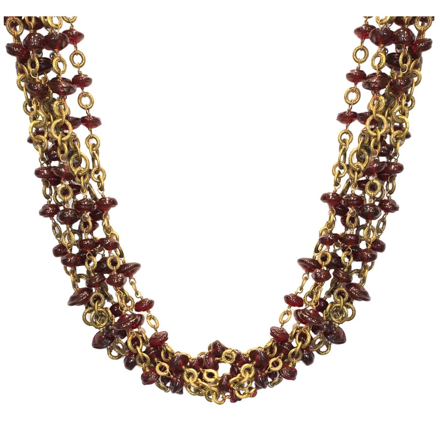 Chanel Vintage '84 Multi-Strand Red Gripoix Necklace