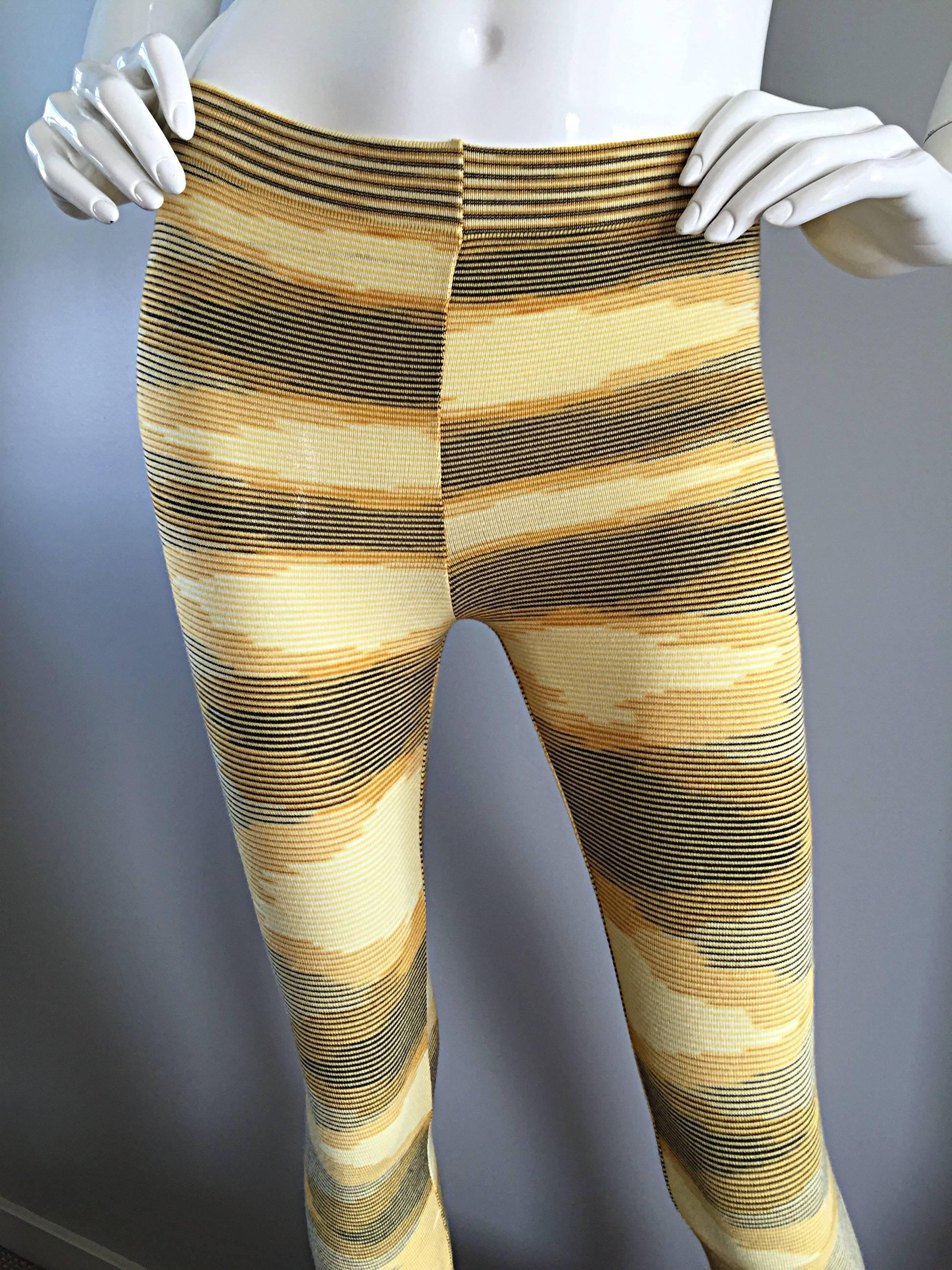 New Missoni Signature Yellow Striped Stretch Leggings / Pants  1