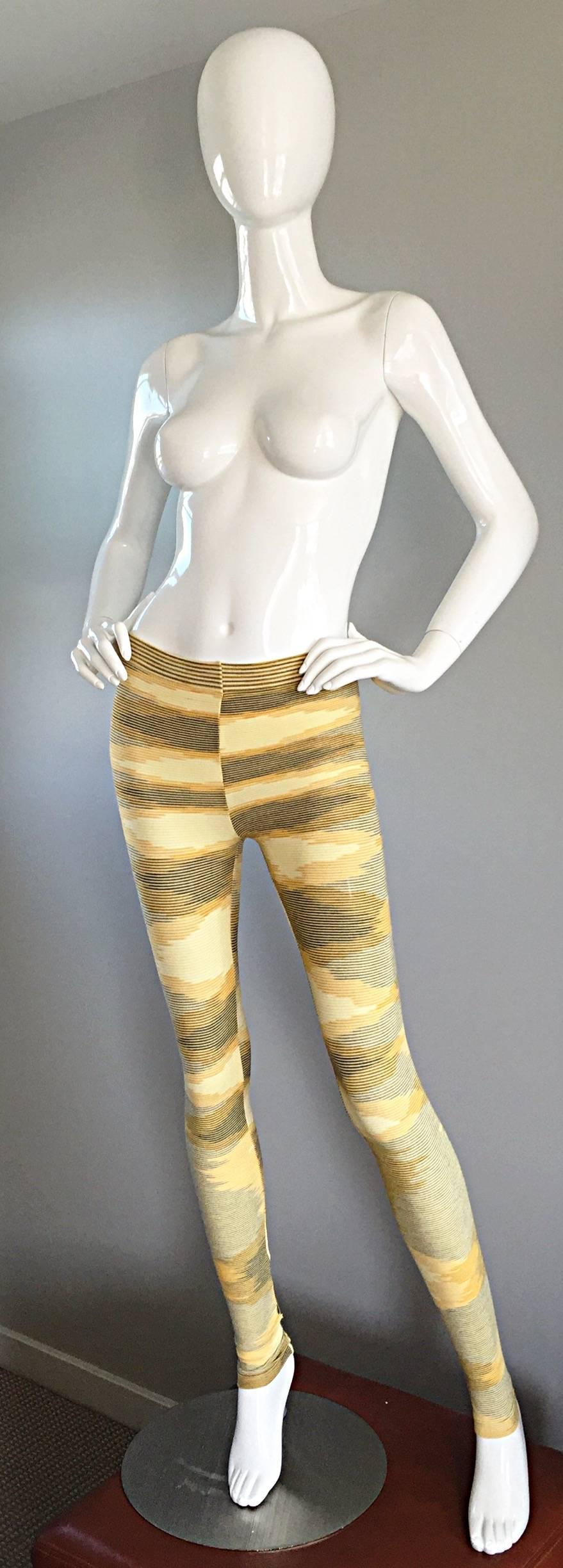 Women's New Missoni Signature Yellow Striped Stretch Leggings / Pants 