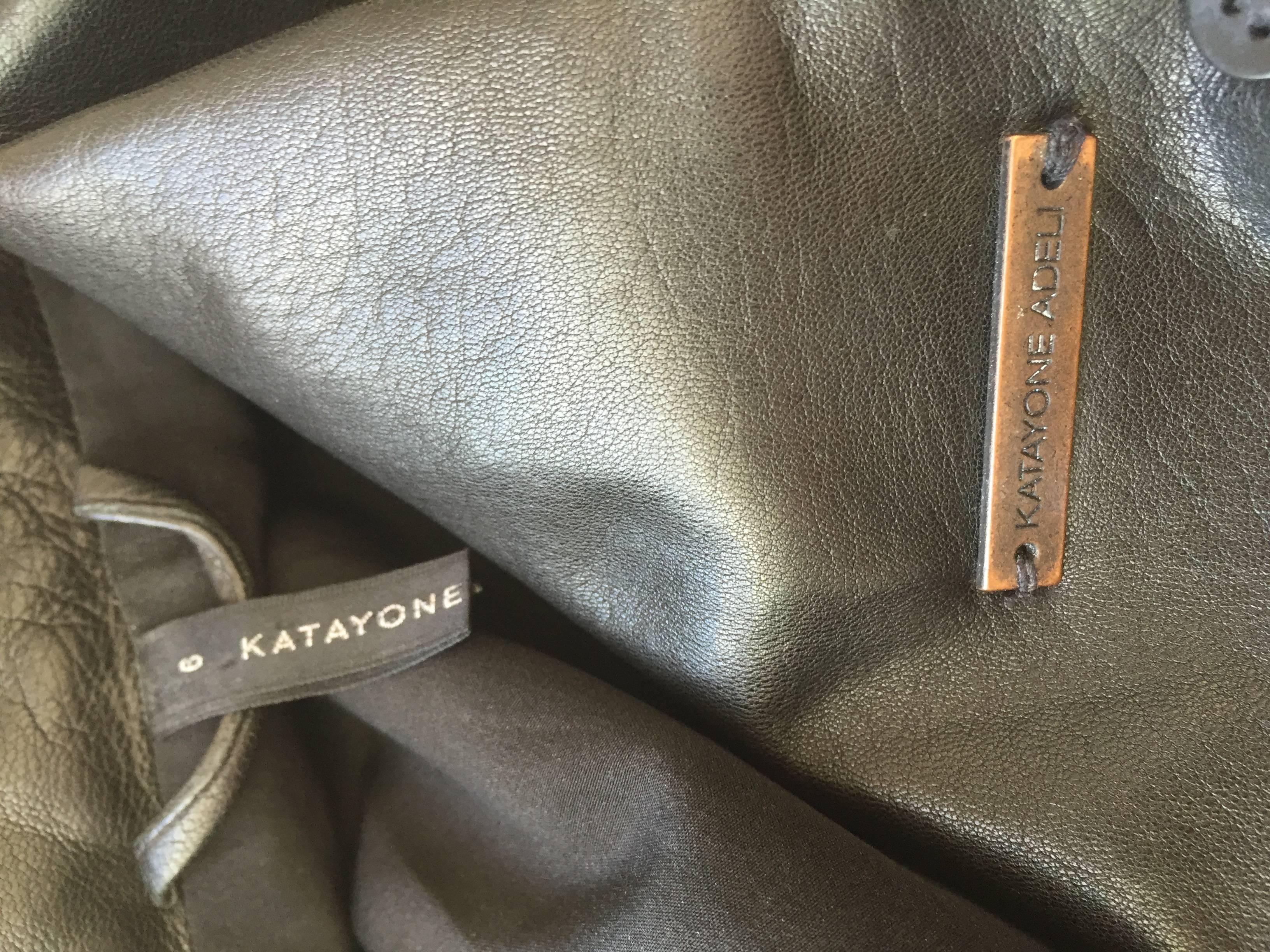 Katayone Adeli Black Leather Belted Spy Trench Jacket / Coat Dress 2