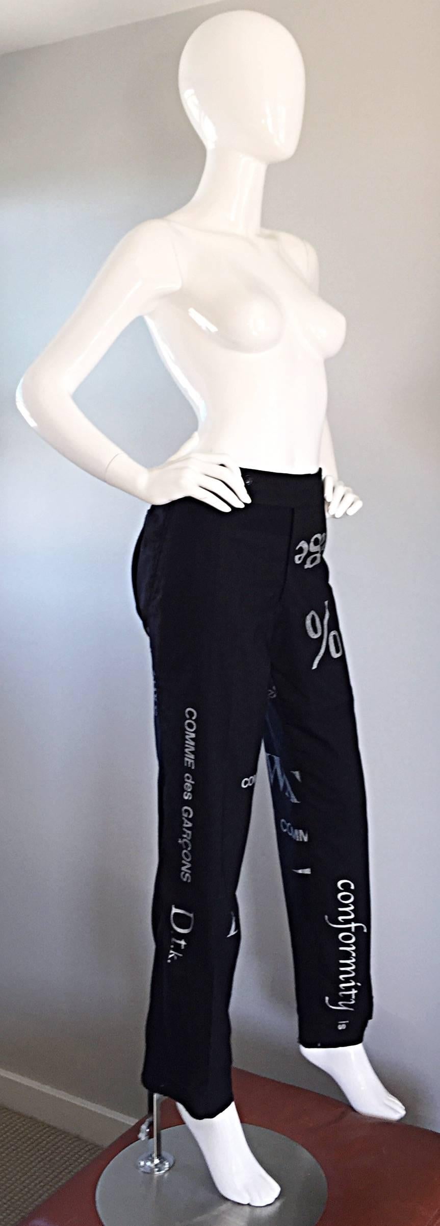 Rare Vintage Comme des Garcons Black Graffiti Unisex Conformity Pants / Trousers In Excellent Condition In San Diego, CA