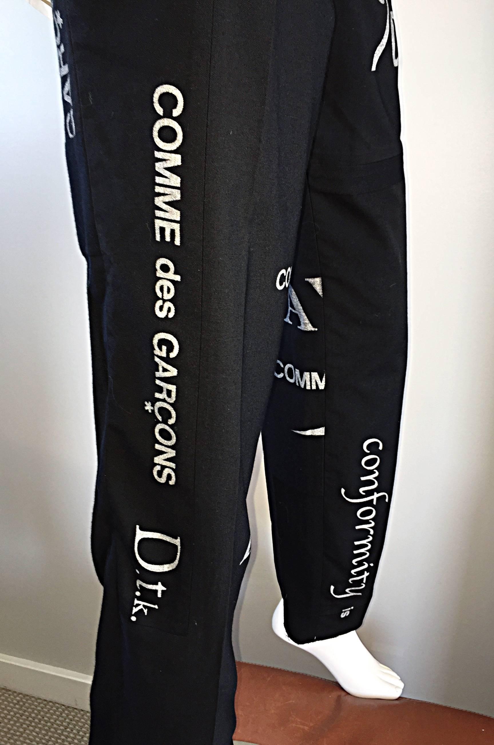 Rare Vintage Comme des Garcons Black Graffiti Unisex Conformity Pants / Trousers 3