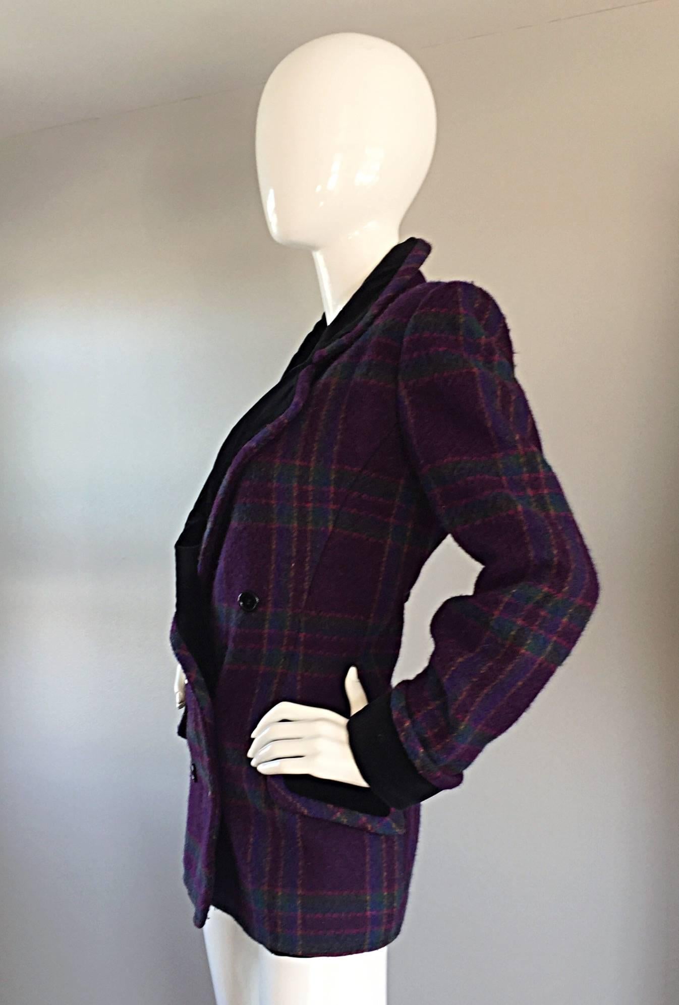 purple plaid jacket