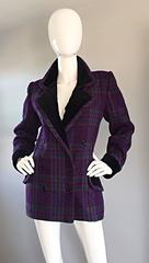 Vintage Emanuel Ungaro Purple, Green, Fuchsia Plaid Wool & Velvet Jacket Blazer