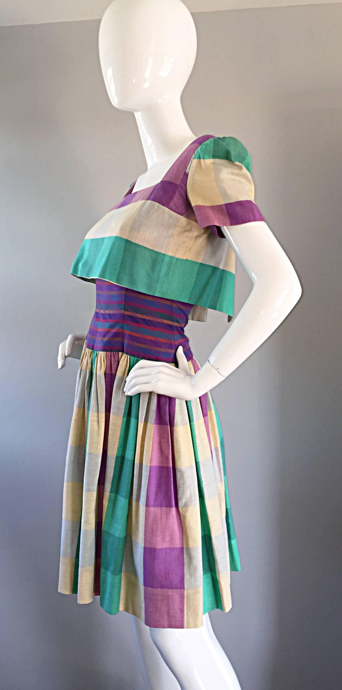 Gray Bob Mackie For Neiman Marcus Important Cotton Plaid 50s Style Vintage Dress For Sale