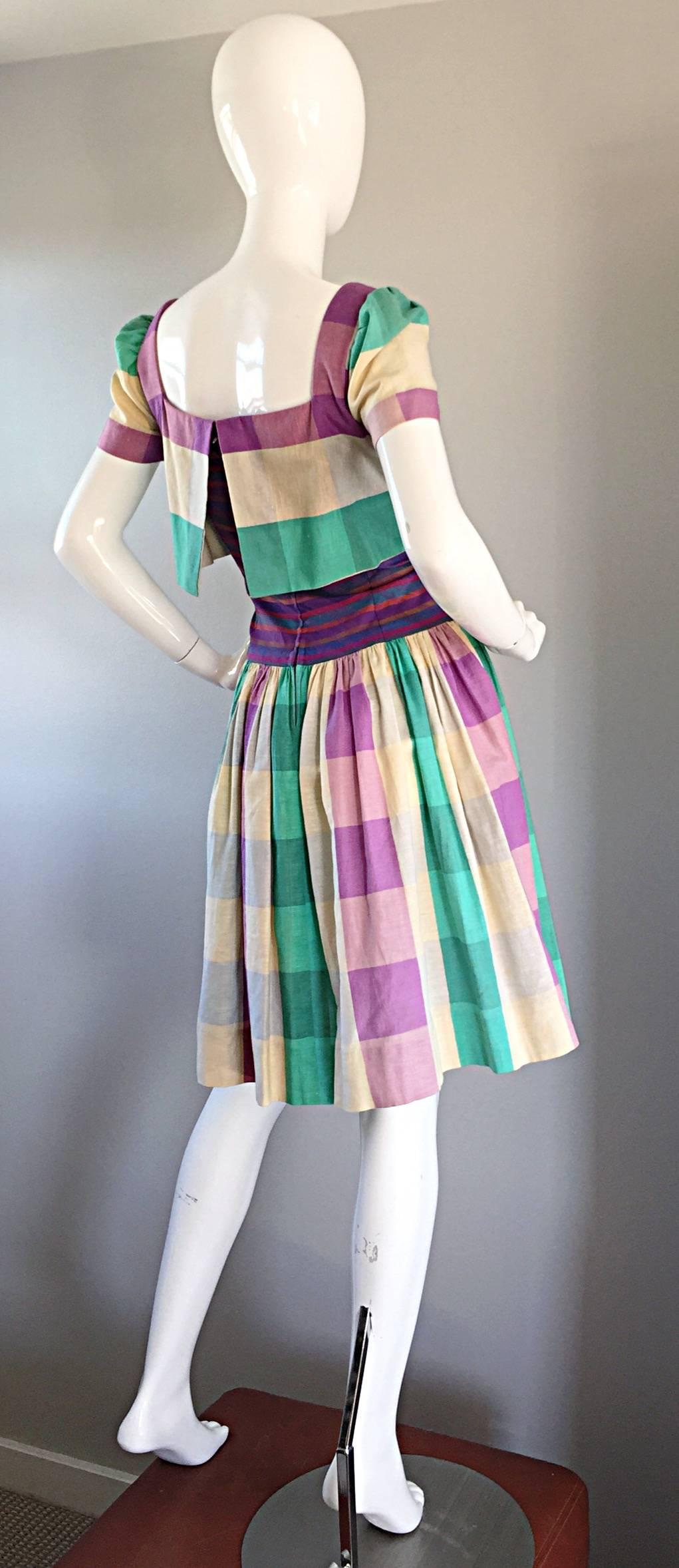 Bob Mackie For Neiman Marcus Important Cotton Plaid 50s Style Vintage Dress In Excellent Condition For Sale In San Diego, CA