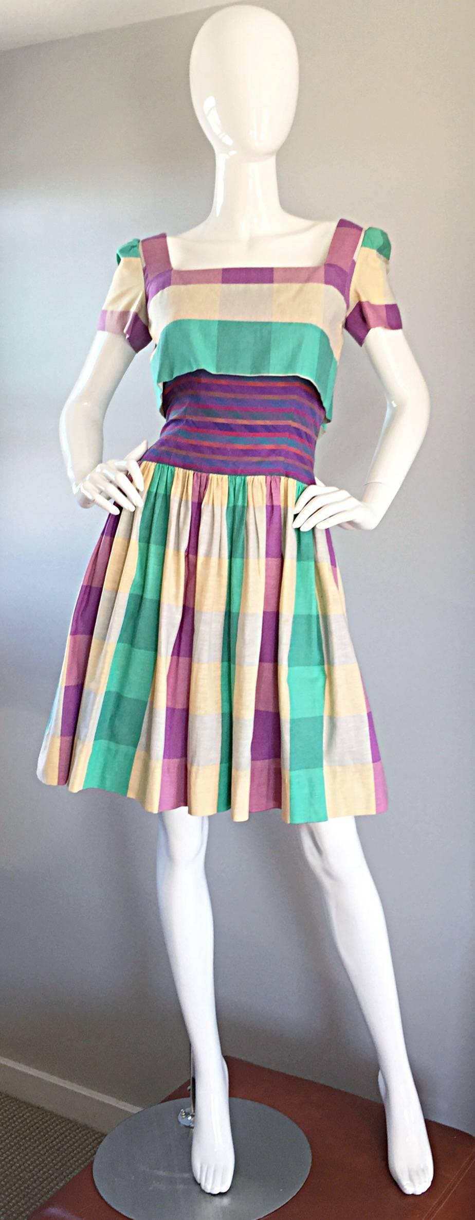 Gris Bob Mackie pour Neiman Marcus - Importante robe vintage à carreaux en coton style des années 50 en vente