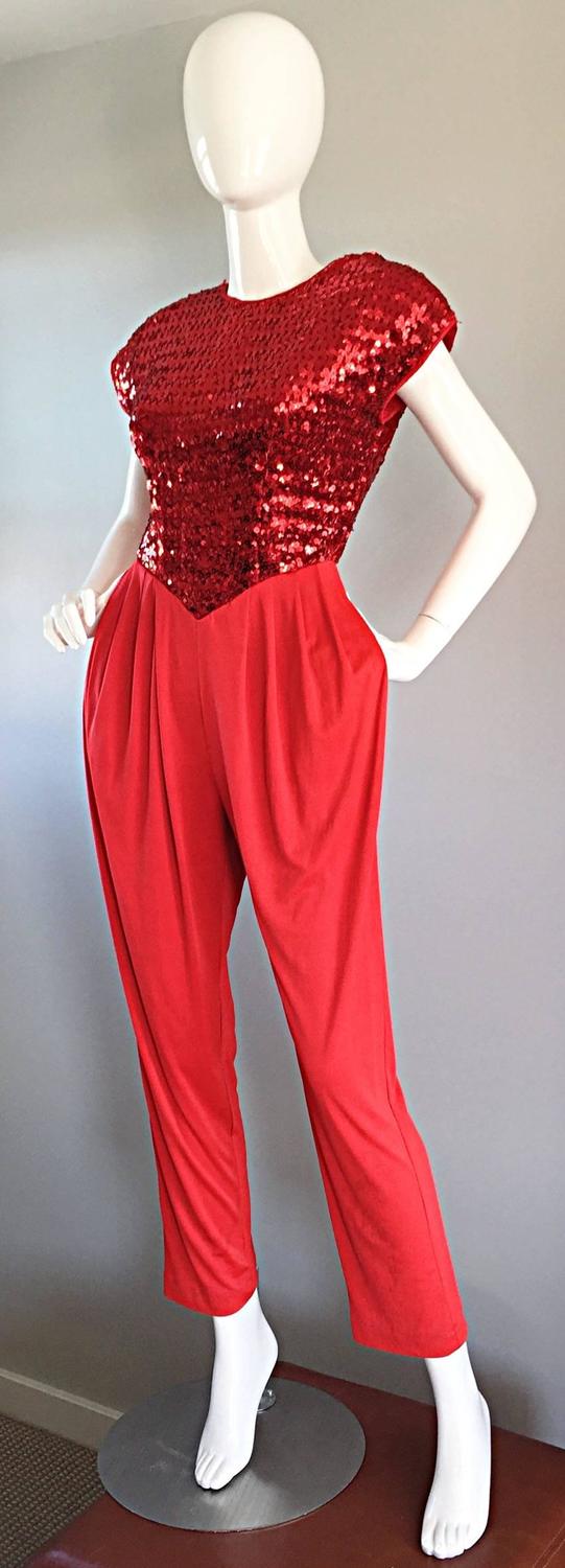 Lipstick Red Vintage Studio 54 Sequin + Jersey Jumpsuit Romper Onesie ...