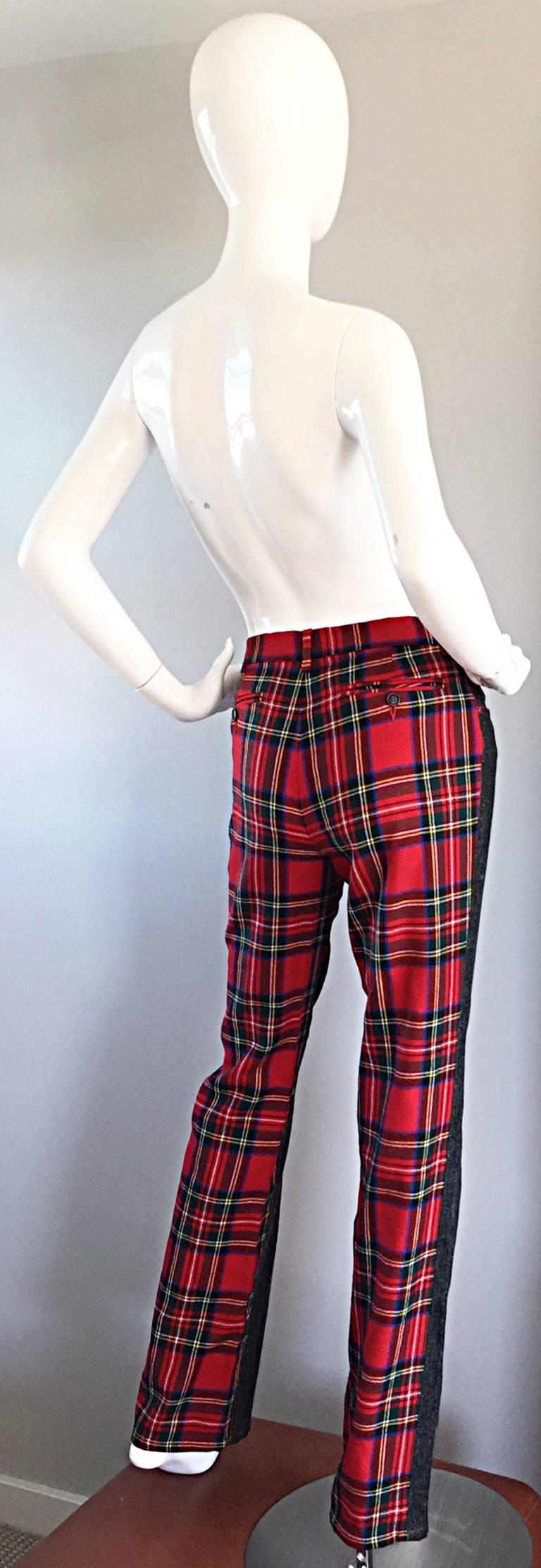 Rare Dolce & Gabbana Boot Cut Denim Pants Trousers w/ Tartan Plaid Back In Excellent Condition In San Diego, CA
