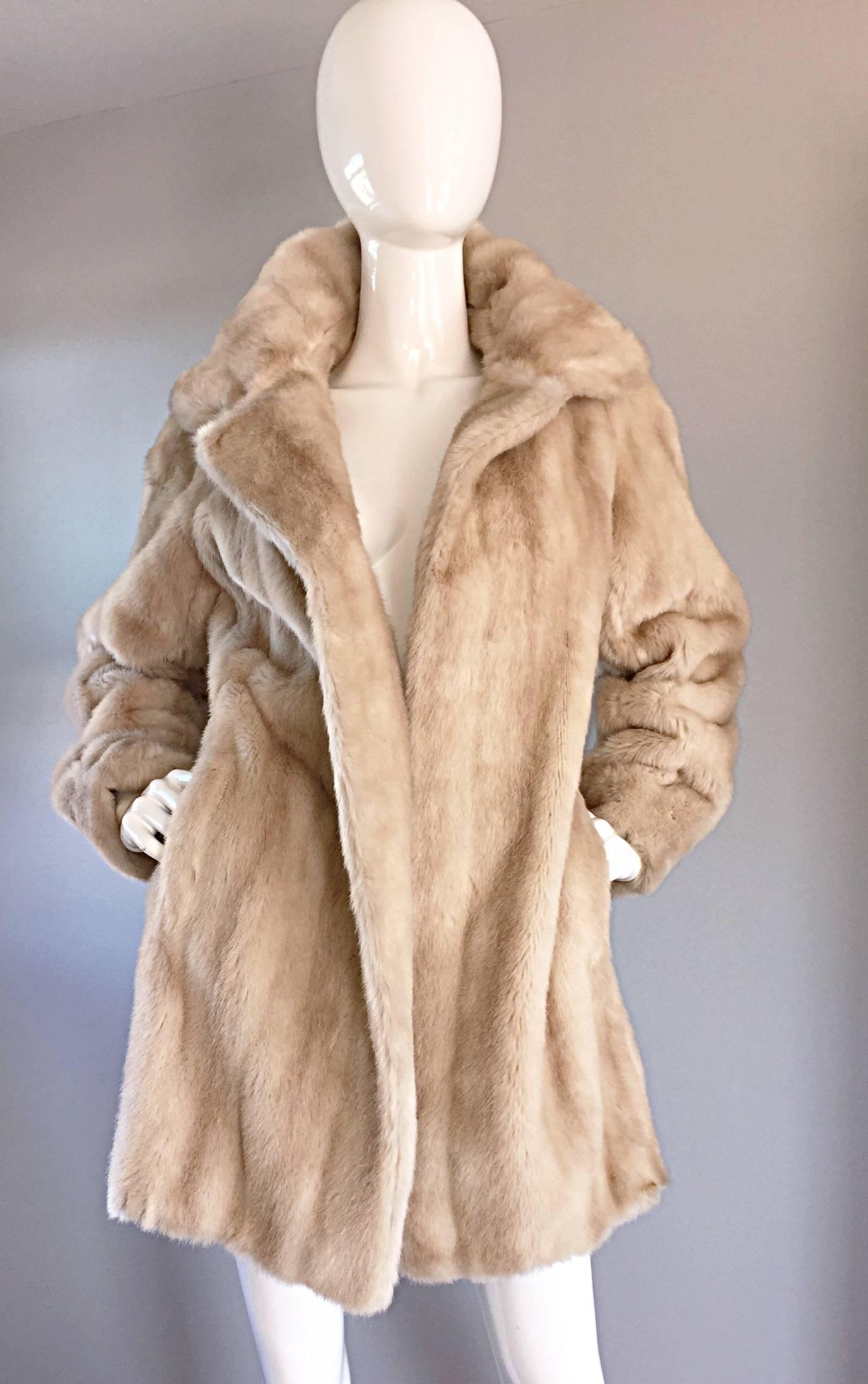 Incredible Vintage Lilli Ann 1960s Faux Fur Blonde Tan 60s Swing Jacket Coat  2