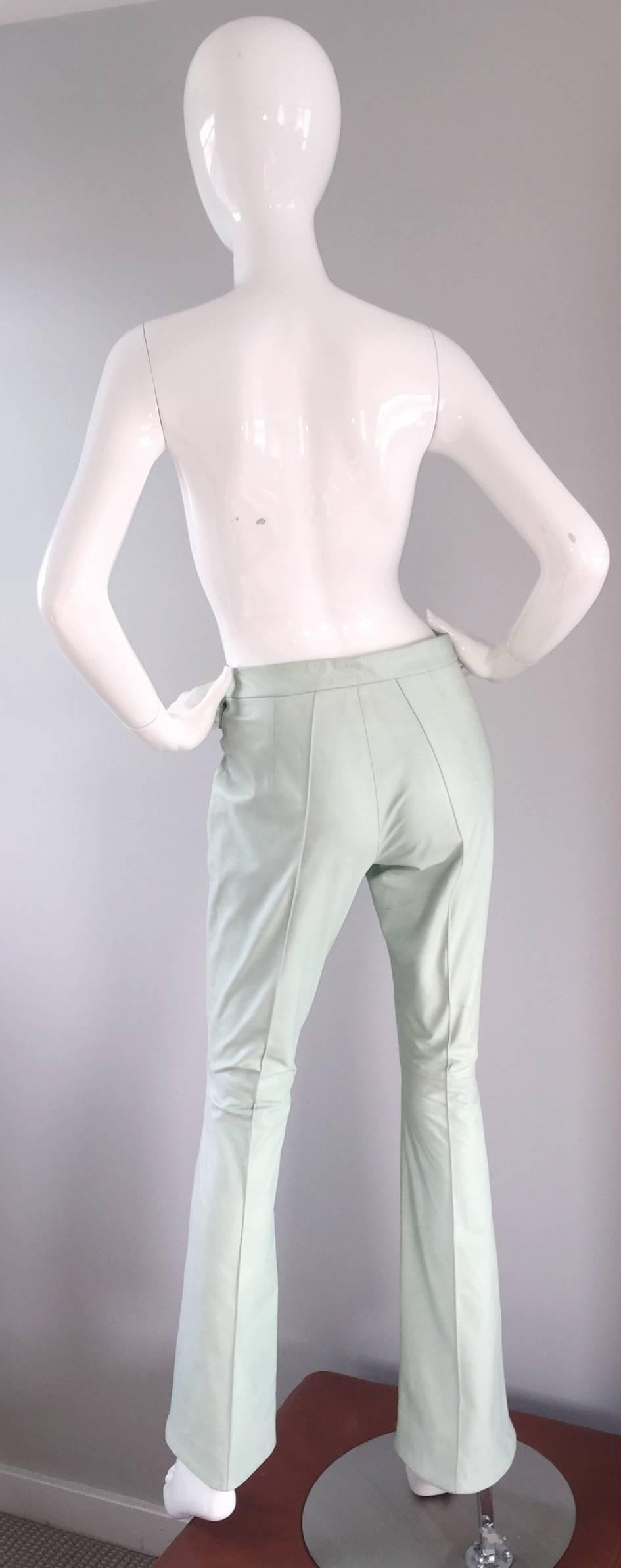 Rare, and INCREDIBLE vintage John Galliano leather trousers! From the early 90s, these have retained so much style, with the color, silhouette, and construction! Soft leather, with two mock front pockets. Slim, skinny fit, with a mid-rise waist, and