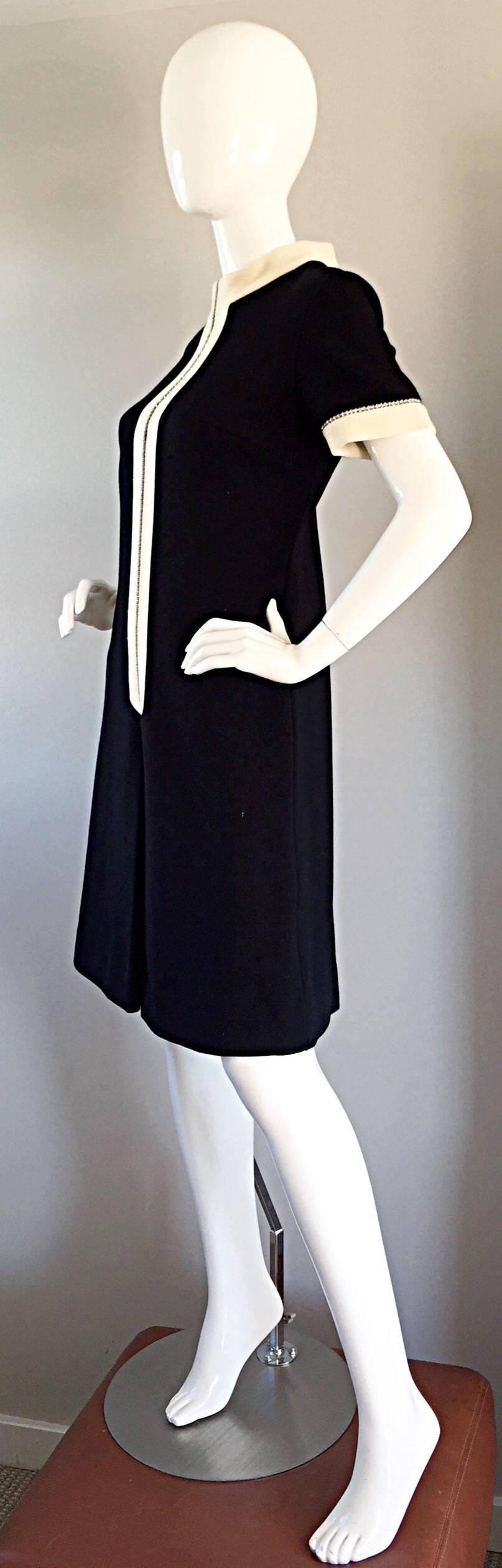 Tres Chic 1960s Vintage 60s Black + Ivory Rhinestone Mod Scooter A - Line Dress 2