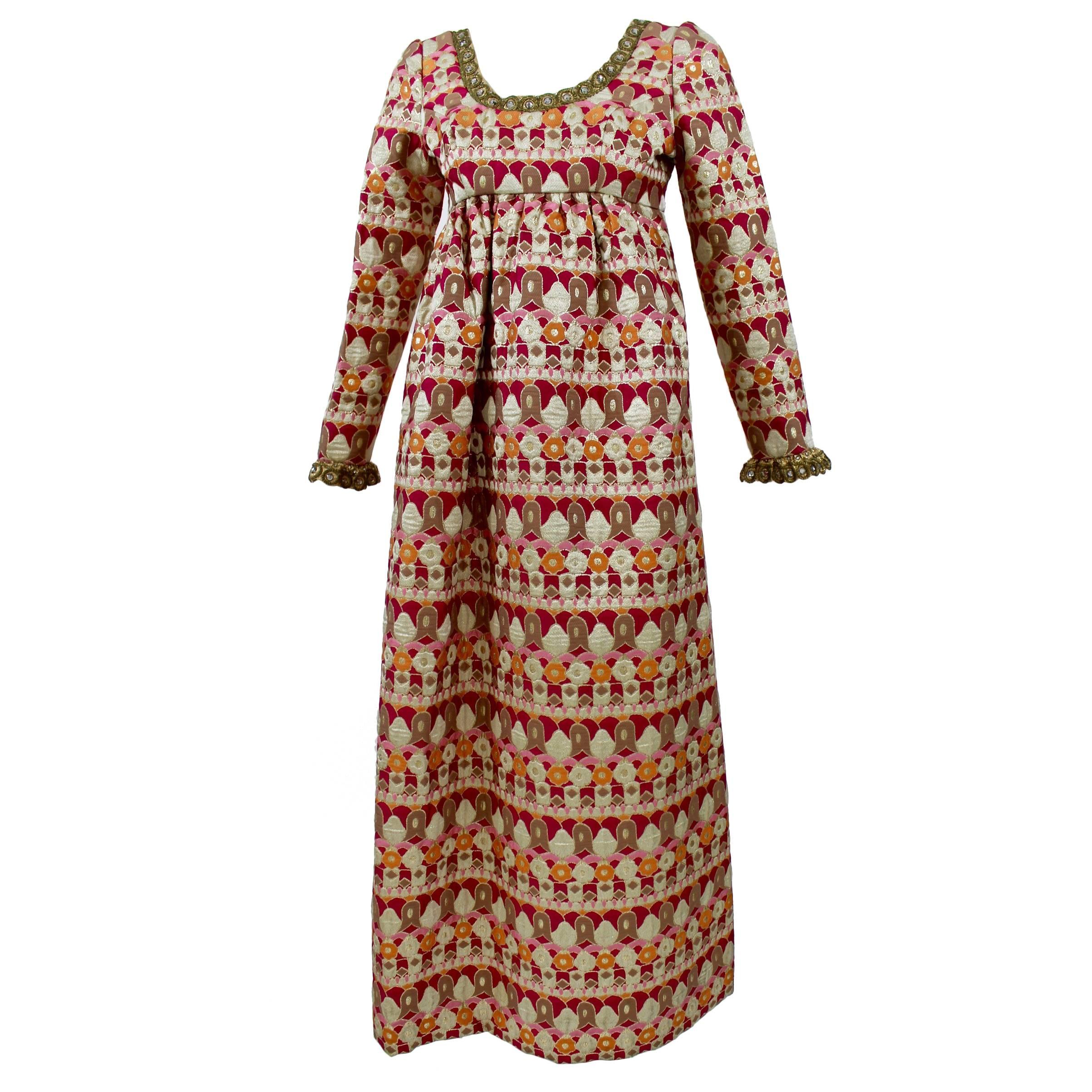 A 1960s Nan Duskin Couture Metallic Brocade Empire Waist Dress  For Sale