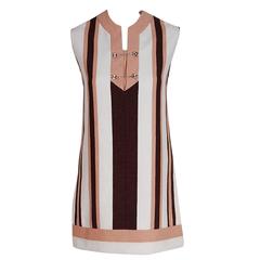 1968 Gucci Couture Cotton-Pique Striped Ivory Brown Pink Space-Age Mini Dress 2