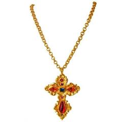 Vintage Christian Lacroix Oversized Baroque Jeweled Cross Necklace 11