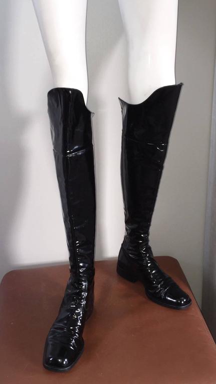 Coveted Chanel Black Patent Leather Over The Knee Riding Flat Boots ...