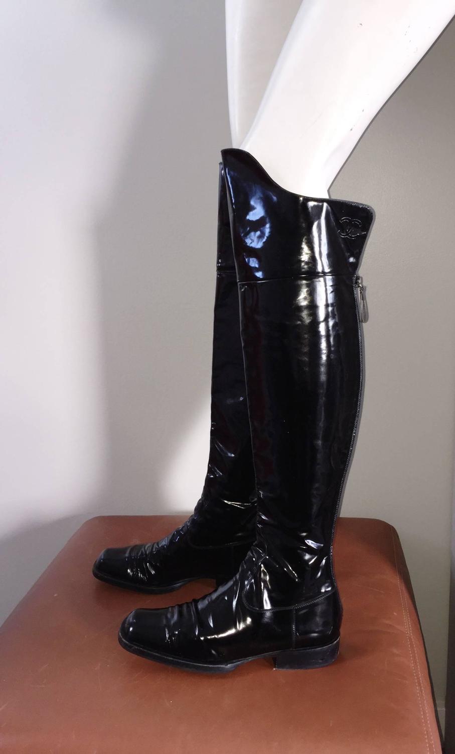 chanel patent boots