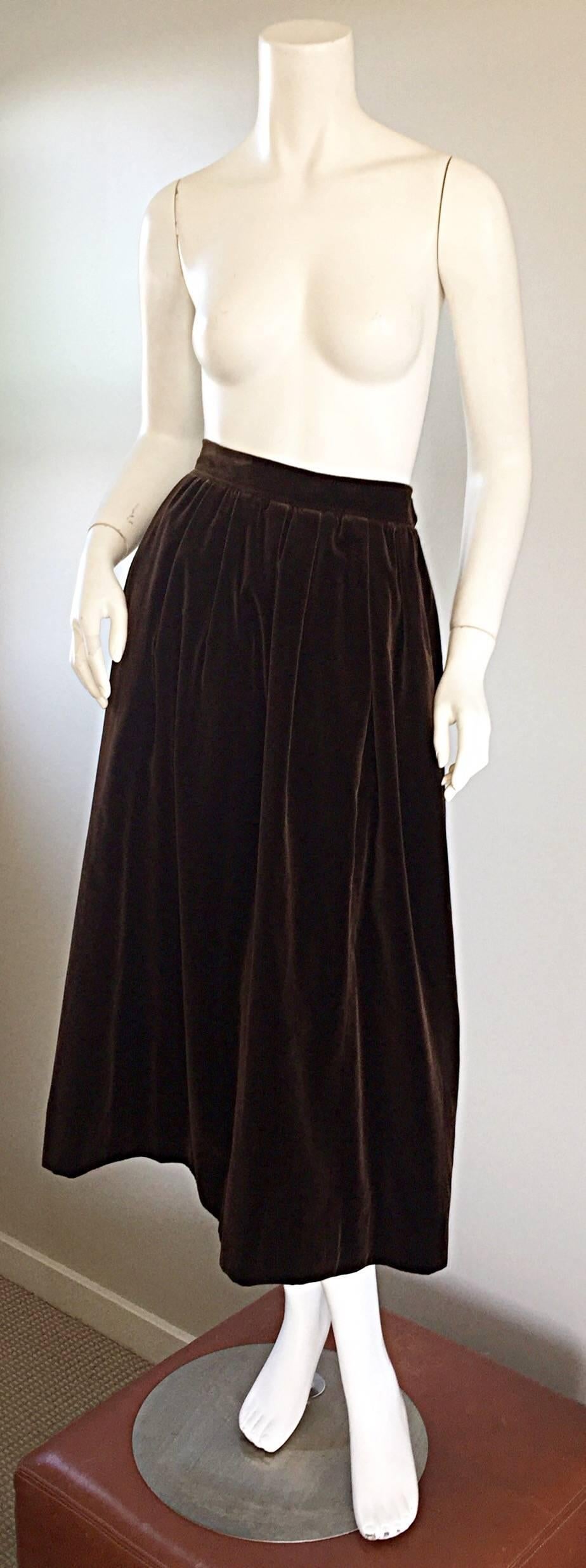 brown velvet midi skirt