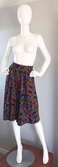 Vintage Guy Laroche Pleated Wool Skirt w/ Flowers + Leaves Made in France